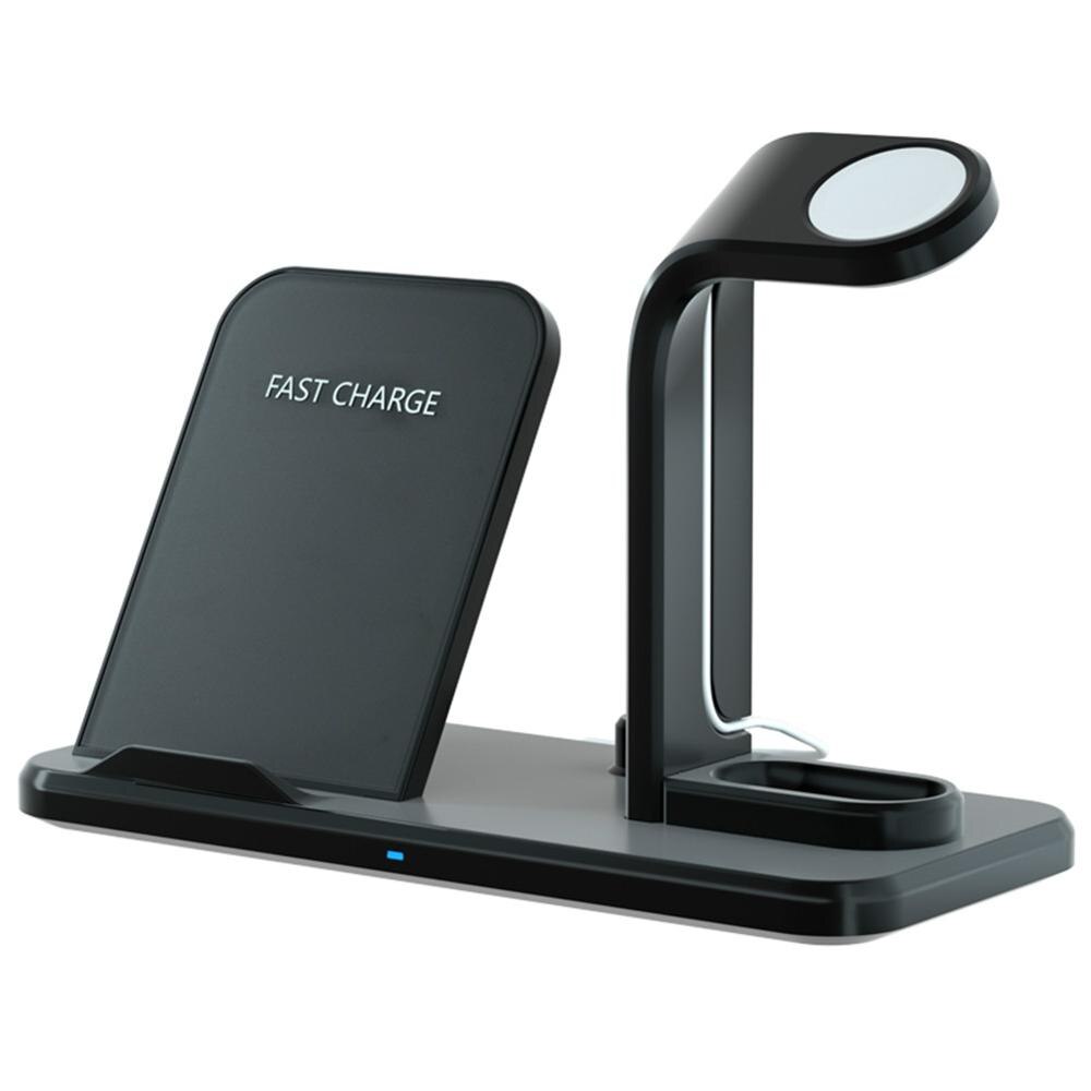 3- i -1 trådløs opladerstander til airpods pro apple watch ladedockingstation til apple watch series 5/4/3/2 iphone 11 x xs  xr 8: Sort