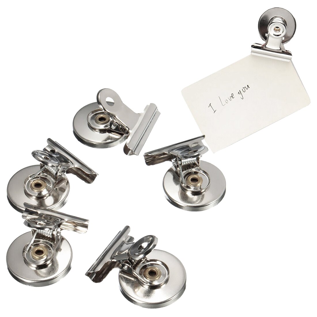 2 PCS of 5pcs 3cm Magnetic Clip Magnet Refrigerator Wall Memo Note Message Holder Silver
