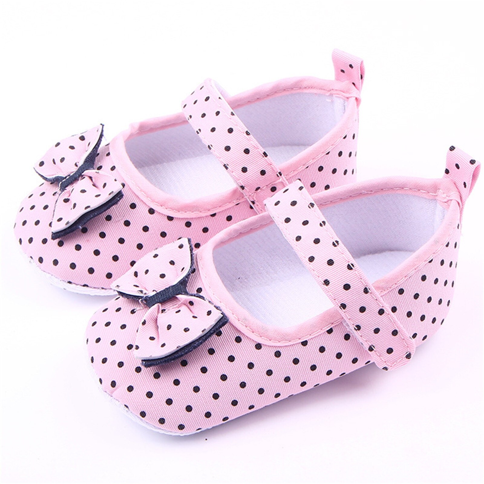 Spring Autumn Toddler Baby Girl Princess Shoes Non Slip Rubber Soled Baby Shoes Bowknot Polka Dot Walking Shoes For 0-1 Year: Pink / 6-12 Months