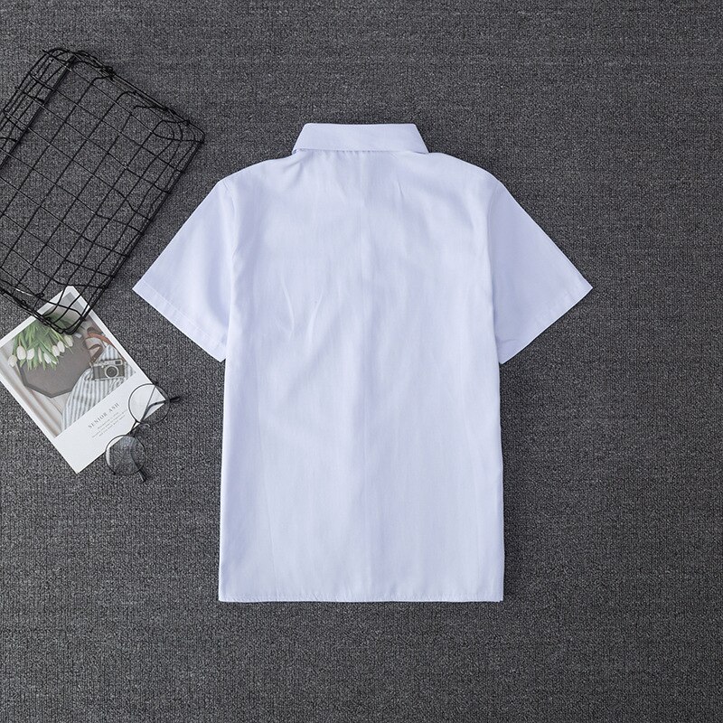 Hhexeron-Camisa blanca de manga corta/larga bordada para niños y niñas, uniformes de escuela secundaria, uniforme Jk
