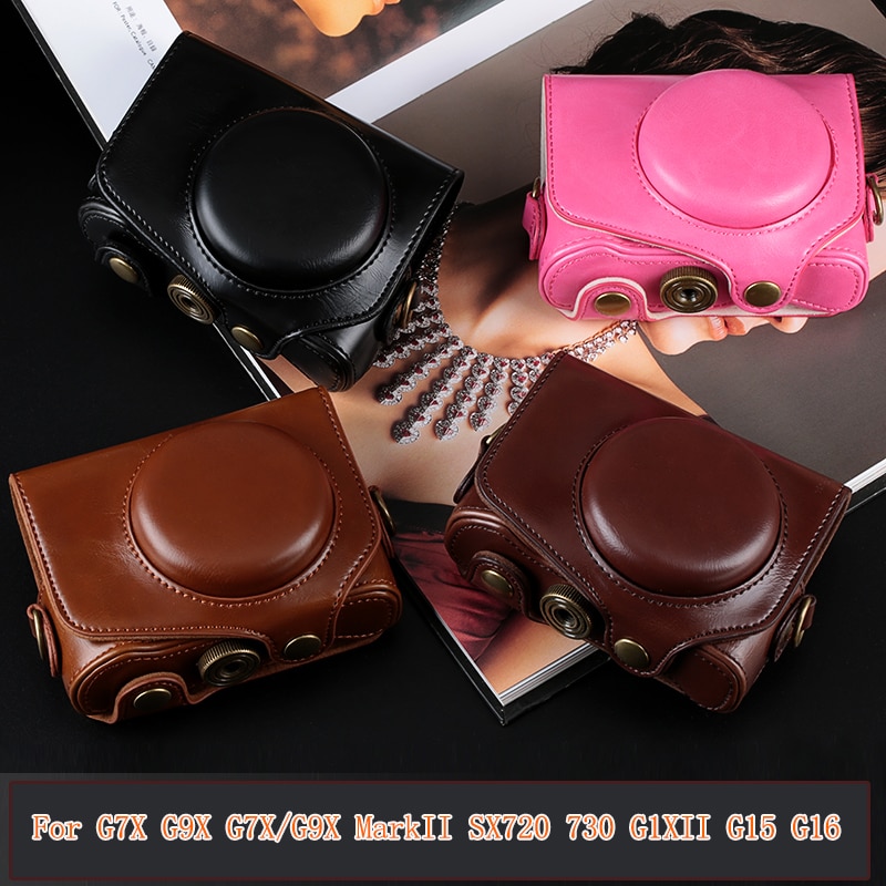 Funda de piel sintética para cámara Digital, funda de para Canon G7X, G7X, Mark II, G9X, G9X, II, G1X, II, G15, G16, SX720, SX730 y correa