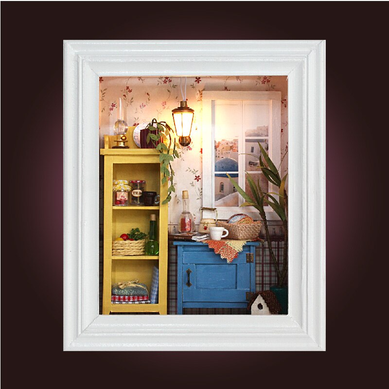Handgemachte Holz Rahmen Zimmer Kasten Miniatur DIY 3D Puppenhaus Puppenhaus Mädchen Freund Geburtstag Valentinstag Sommer Nachmittag: warm morning