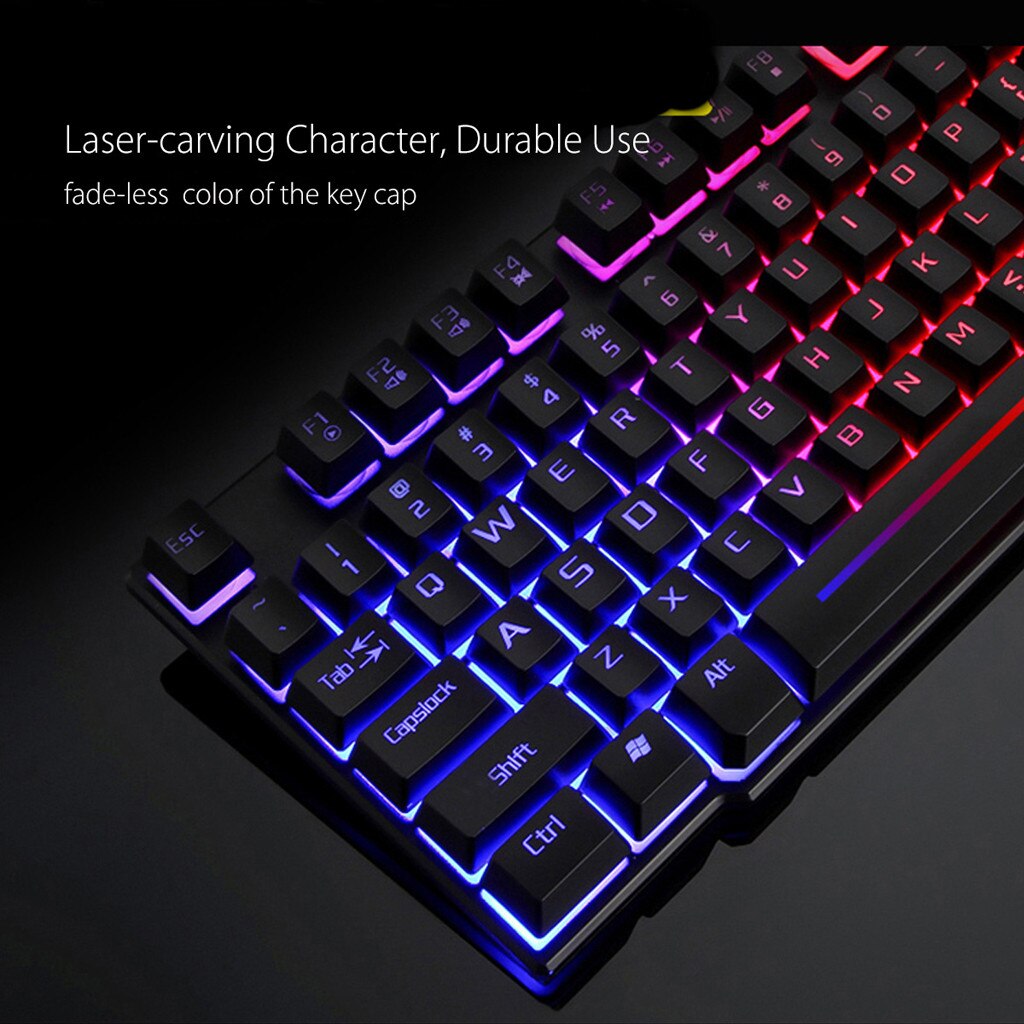 T6 Regenbogen Hintergrundbeleuchtung Usb Ergonomische Spielen Bunte Tastatur und Maus einstellen für PC Laptop für Tablette Schreibtisch Russische aufkleber