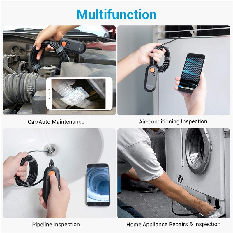 DEPSTECH 8.5mm Wireless Endoscope 3x Digital Zoom 5.0MP Camera Flexible 6 Adjustable LEDs Wifi Borescope for Android & iOS