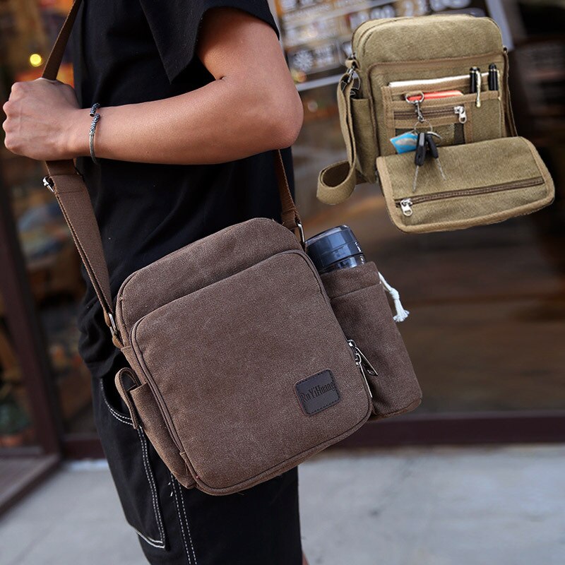 Canvas Male Solid Casual Shoulder Messenger bag Box Type Cross-body Bag