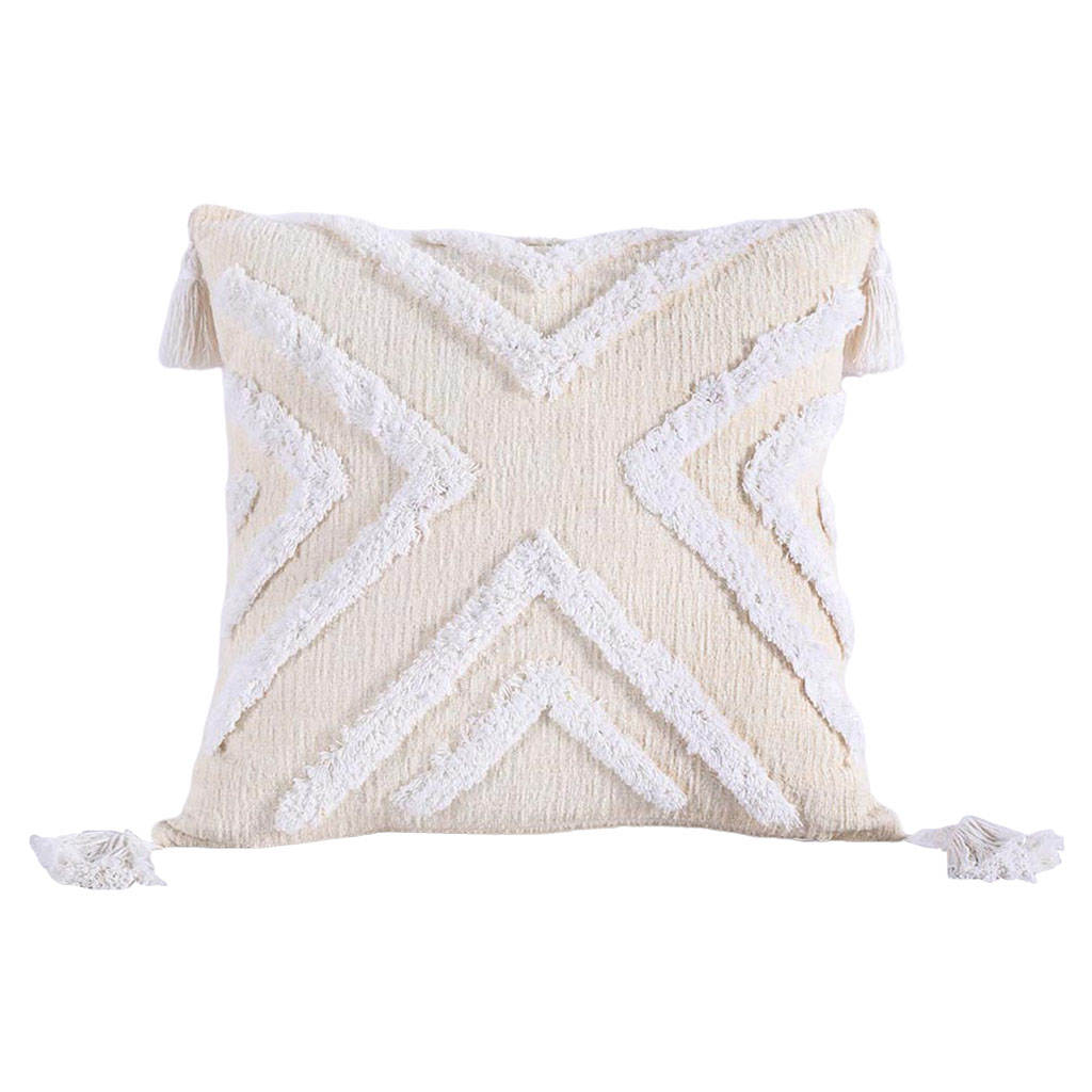 2Pcs Boho Throw Pillow Cover Cotton Woven Tufted Pillowcases White