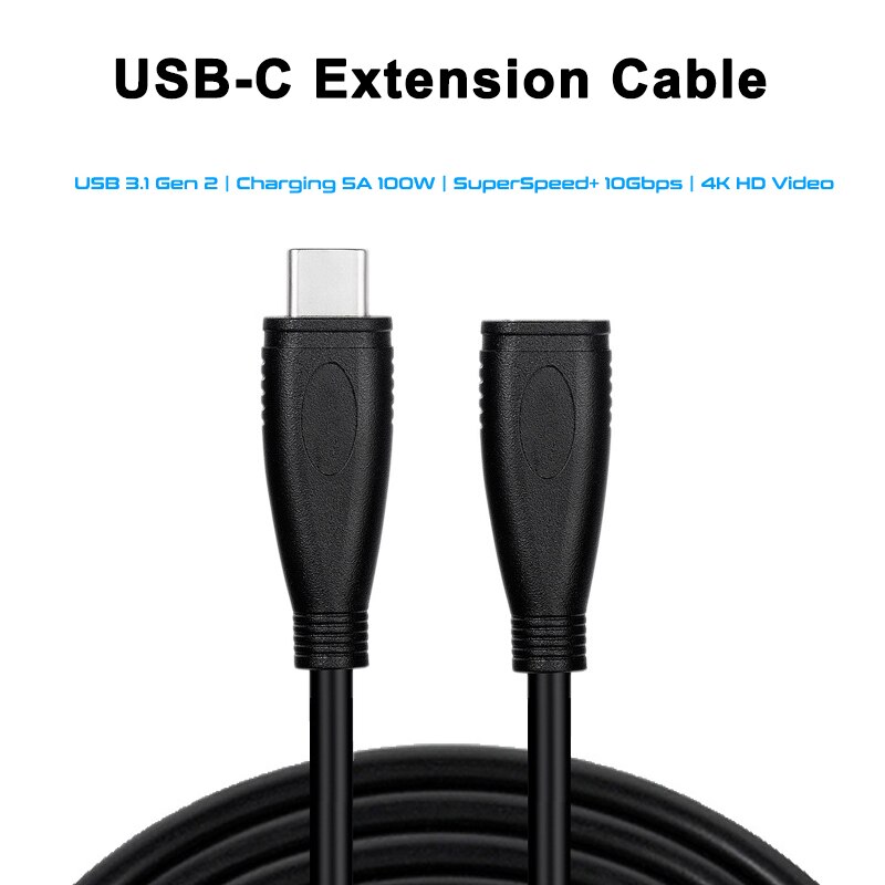 Cable de extensión tipo C PD 5A, 100W, 4K @ 60Hz, USB-C, USB3.1, Gen 2, 10gbps, para Macbook Pro, Nintendo Switch, SAMSUNG S20 +