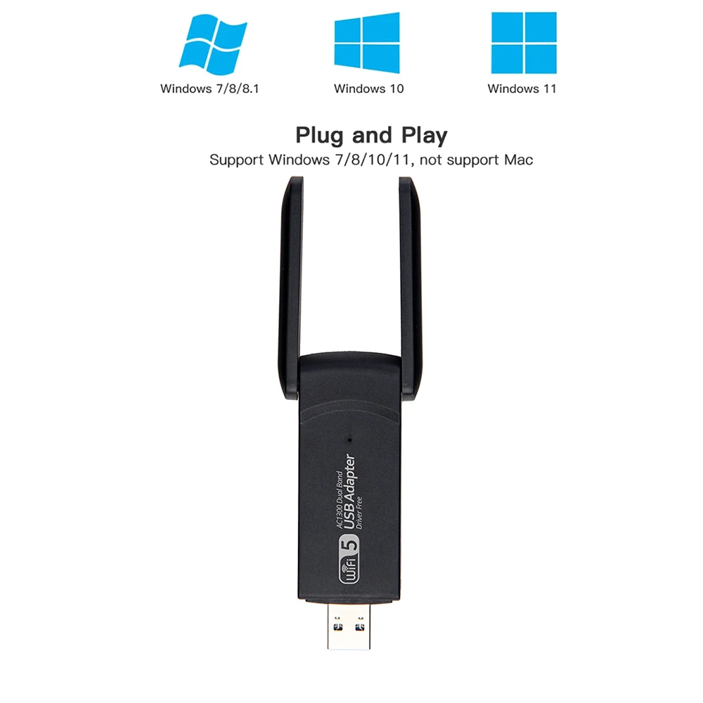 1300Mbps USB WiFi Adapter AC1300 WiFi 5 Ethernet Network Card Dual Band 5G 2.4G USB2.0 WiFi Dongle for PC Laptop WiFi Receiver