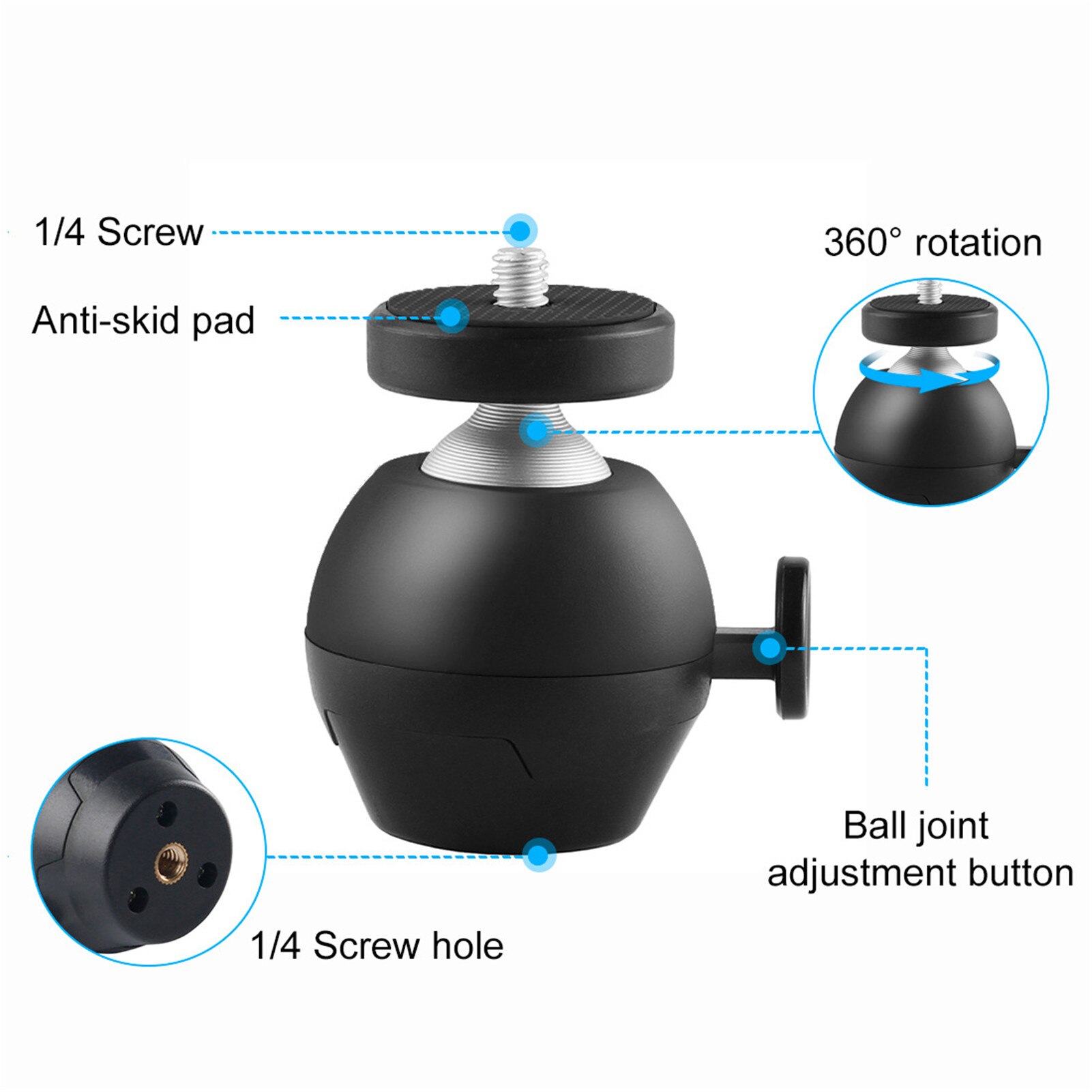 For Camera Tripod Mount Bracket Holder 1/4 Screw Camera Head Ball Adapter Cradle Ball Head Metal 360 Degree Panoramic Head