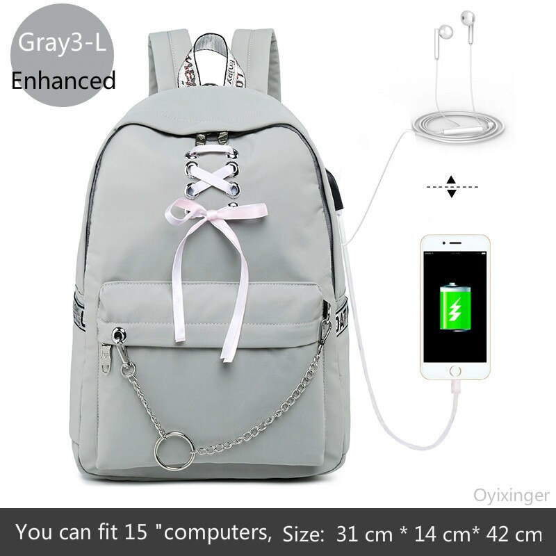 Girl Schoolbag Female Students Laptop Backpack Kids School Bags For Teenage Girls Women Gray Backpacks Mochila Escolar: Gray3-L