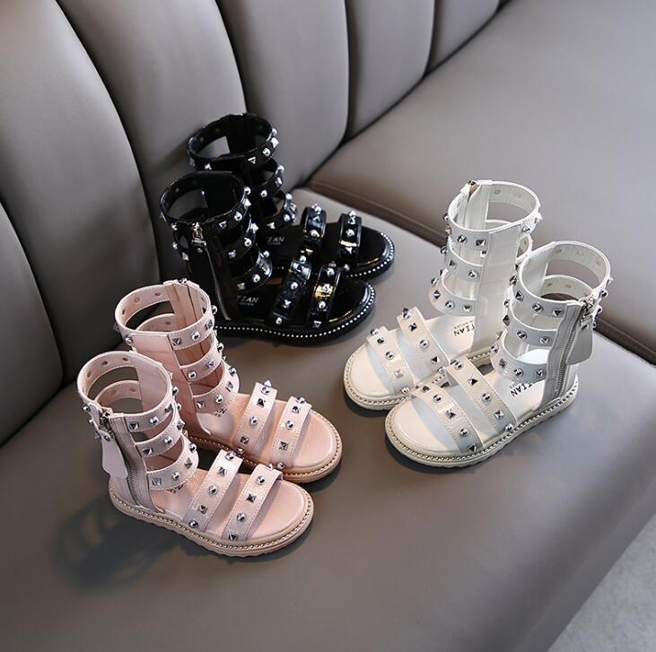 Klinknagels kinderen gladiator sandalen meisjes zomerschoenen pu leren hoge sandalen voor meisjes maat 26-36