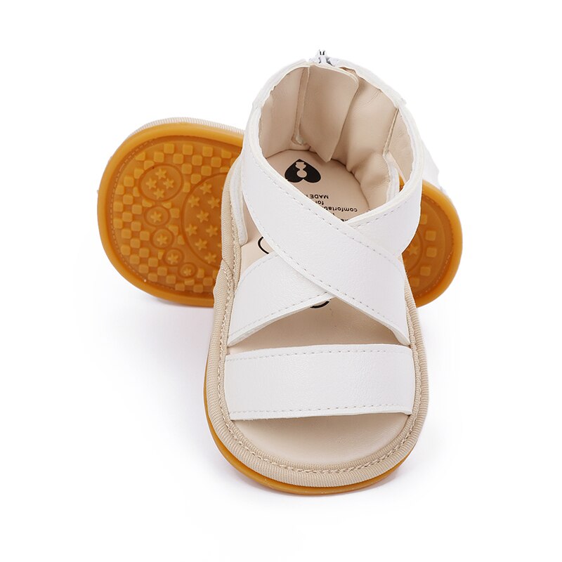 Sandales d'été en cuir PU pour bébés de 0 à 18 mois, chaussures pour nouveaux-nés, filles et garçons, solides, antidérapantes, respirantes,