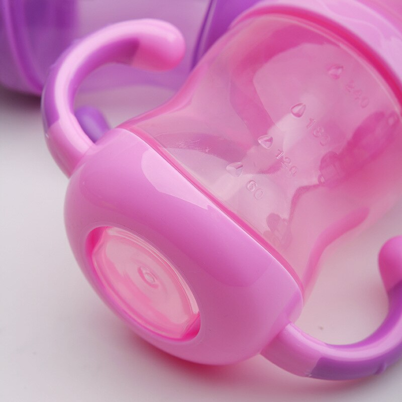 240/330ml silikone baby fodringsflasker halm babyer med håndtag vand mælk bred mund fodring flaske