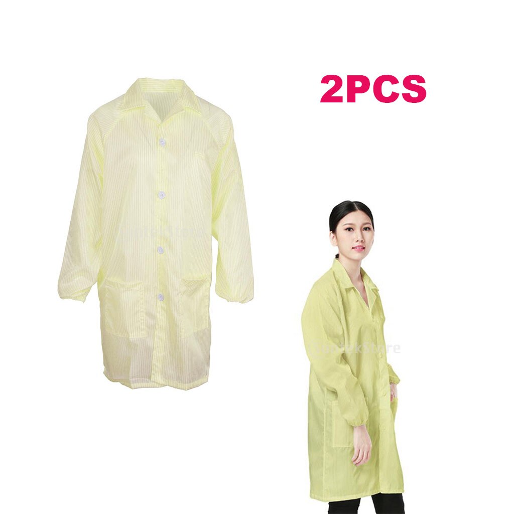 2PCS ESD Anti-Static Premium Lab Jacket Coat Women Clothing Yellow for Energy and Other Working Environments