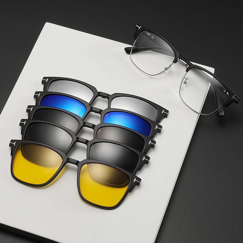 Armação de óculos masculino feminino com 5 pçs clipe em óculos de sol polarizados óculos magnéticos masculino uv400 2373