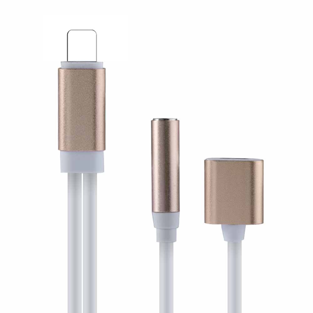 Für iPhone Adapter 2 In 1 Für iPhone XS 11 PRO MAX XR X 8 Plus Beleuchtung zu 3,5mm jack Kopfhörer Lade Konverter AUX Splitter: gold