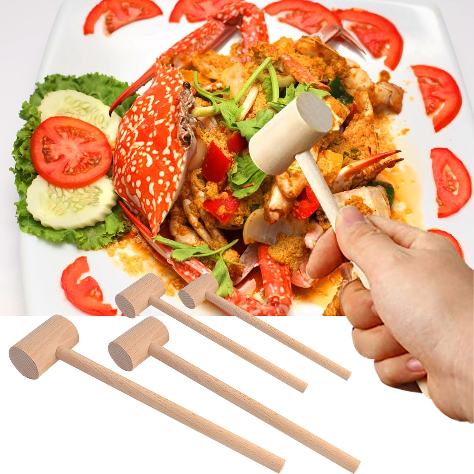 Seafood Crab Mallet Multifunctional Natural Hardwood Mallet Cracking Seafood Tool