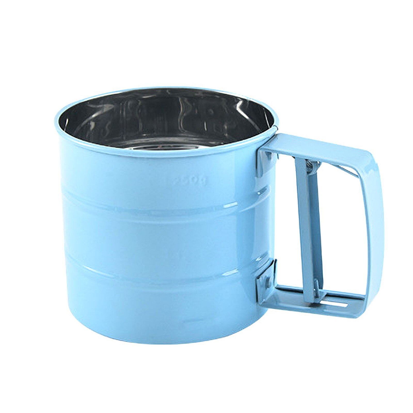 1pcs Handheld Flour Sieve Stainless Steel Mesh Sieve Cup Powdered Sugar Frosting Kitchen Baking Gadget flat flour mixer: Blue