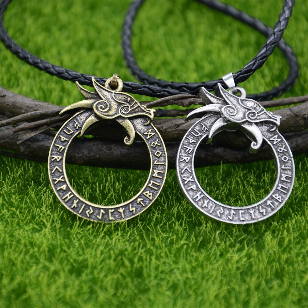 Runiczne runy amulet gotyckie akcesoria Ouroboros Norse smok Got naszyjnik wiking talizman biżuteria