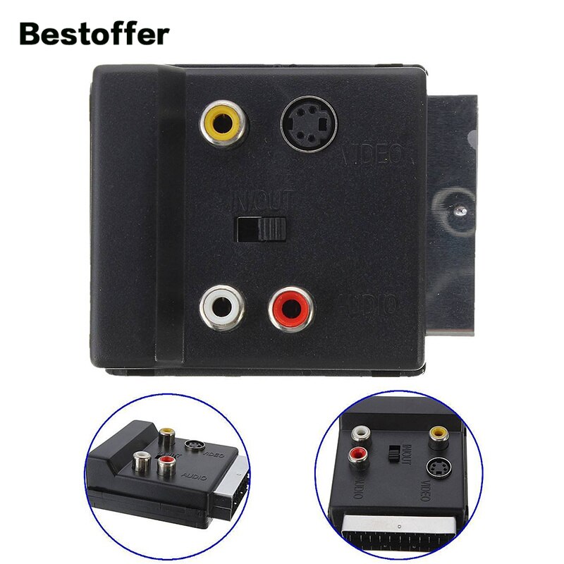 Schakelbare Socket Scart 21PIN Male Naar Scart Vrouwelijke Met S-Video (Svhs) &amp; 3 Rca Composiet Video Links + Rechts Audio