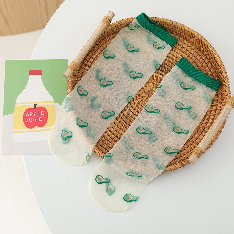 Kids Summer Nylon Knee High Socks With Print Children Toddler Girls Baby Boys Mesh Thin Cute Tube Invisible Long Socks Kawaii: Avocado