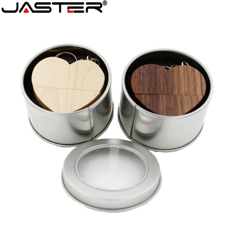 JASTER USB 2,0 holz usb + metall box usb flash memory stick usb-stick 4GB 8GB 16GB 32GB 64GB hochzeit