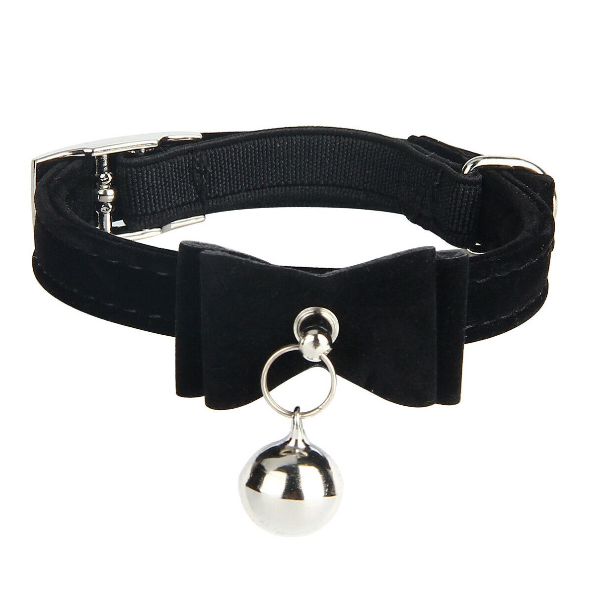 Obroża dla kota aksamitna kokarda krawat bezpieczny regulowany kołnierz z wiązaniem w kokardę z dzwonkiem miękki PU kotek muszka śliczny krawat kot akcesoria: czarny