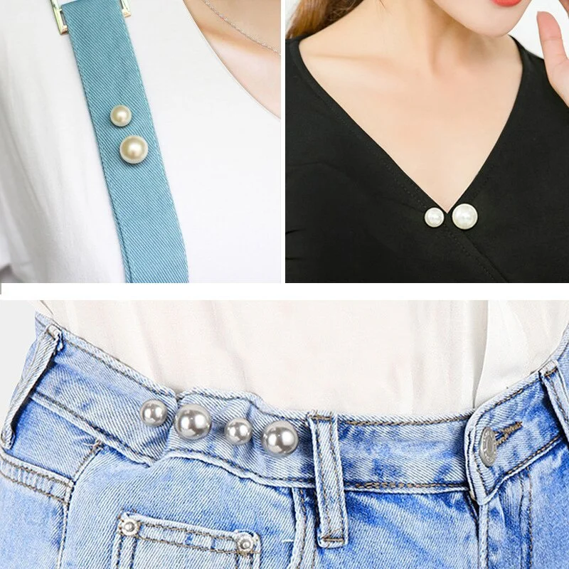 Women Tightening Waistband Pin Double Pearl Brooches Metal Lapel Pin Brooch Pins Sweater Shirt Cardigan Brooch