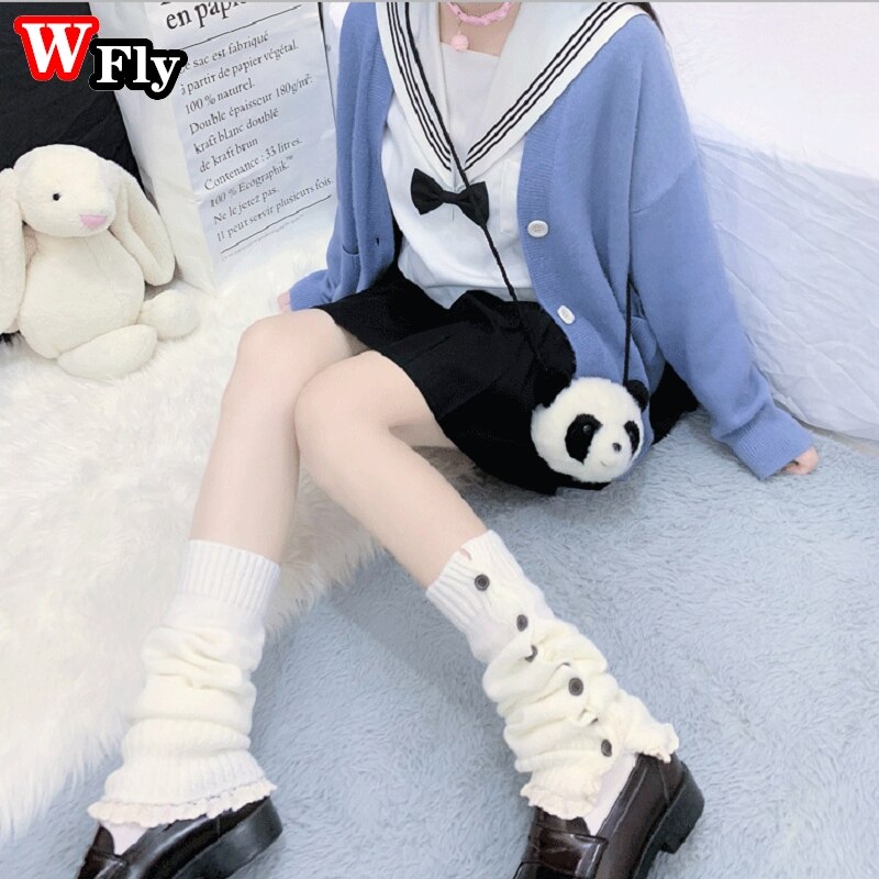 Calentadores de pierna con botón para mujer, medias, calentador de piernas JK Lolita Kawaii, tejido de lana, calentador de piernas, conjunto de botas de manga