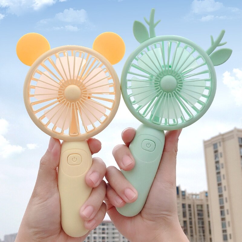 Cute Round Shape Portable Fan Small Antlers Horn Decorative Handheld Air Cooler L69D