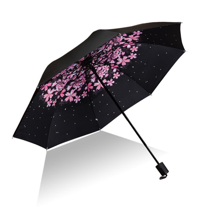 Kvinder bærbar folde blomster trefoldelig paraply solrig og regn vindtæt uv holdbar parasol paraply: Sakura