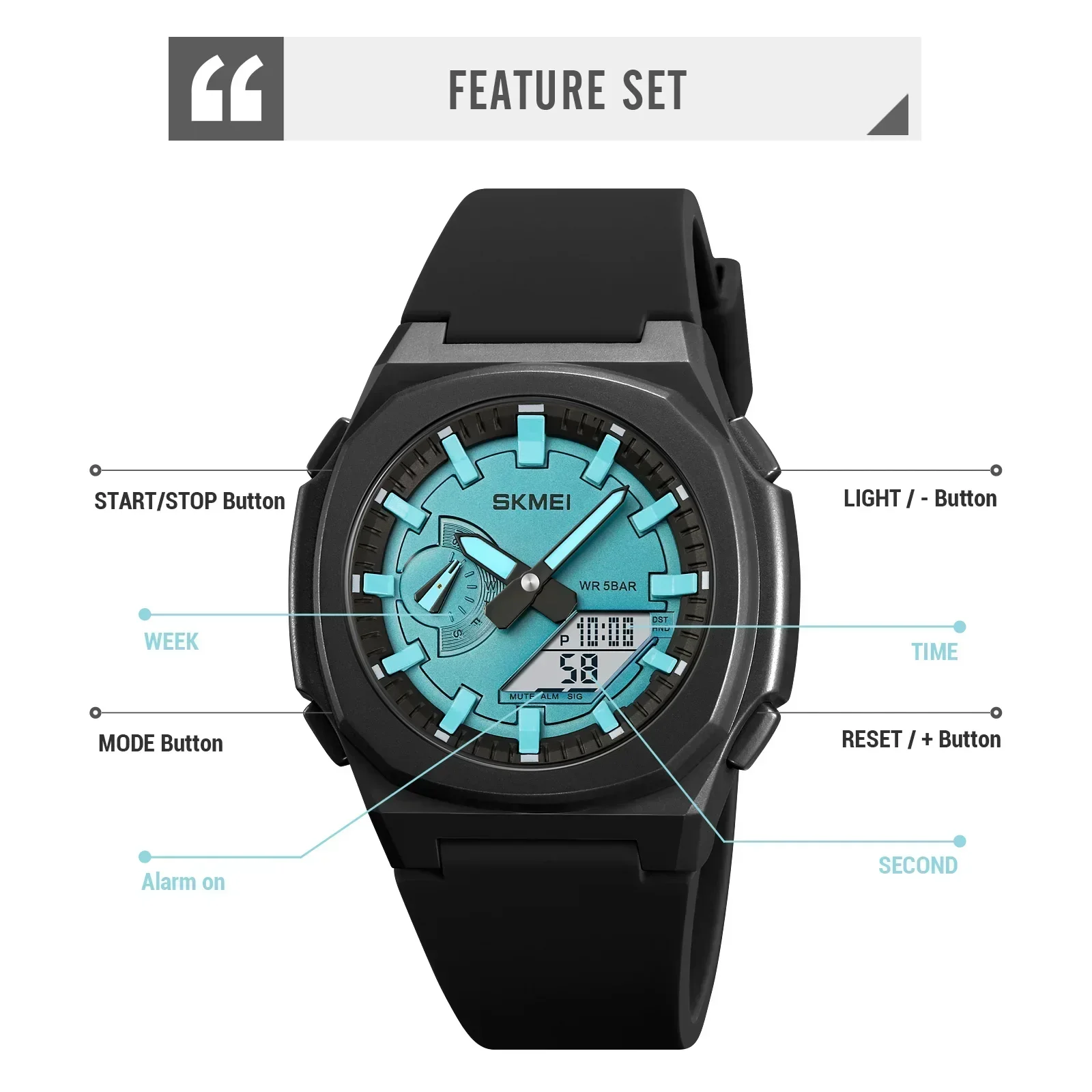 SKMEI 2091 5 Alarme Datum Uhr reloj hombre mit Japan Digital Bewegung Sport Uhren Wasserdicht Männer Countdown Chrono Armbanduhr