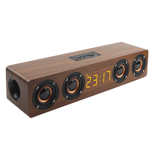 Powerful Wooden TV Soundbar 20W Portable Bluetooth Speaker Wireless Column Home Theater 4D Stereo Subwoofer caixa de som TF FM: Brown