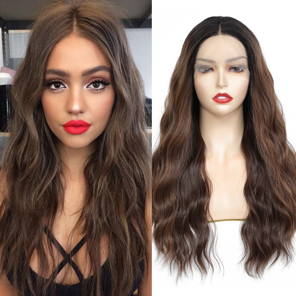 X-TRESS Synthetische Lace Front Pruiken Voor Vrouwen Ombre Bruin Lange Natuurlijke Golf Middelste Deel Lace Pruik Met Baby Haar Warmte slip: OP430-Middle Part