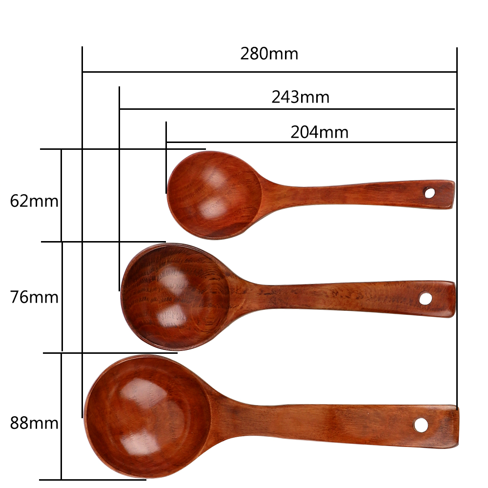 Utensilios de cocina, accesorios de cocina, vajilla ecológica saludable, cuchara de sopa de mango largo, de madera Natural