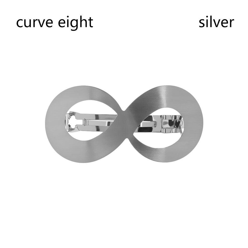 1PC European and American Style Woman Metal Hair Clip Lazy Wind Geometry Hair clip Horsetail Clip Girls Hair Styling Accessories: curve eight Sliver