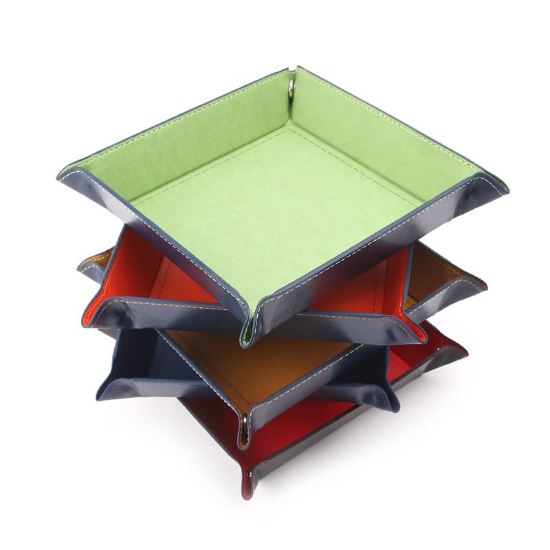 Faltbare Desktop Storage Box PU Leder Viereck Tablett DND Würfel Schlüssel Münze Box Whosale &