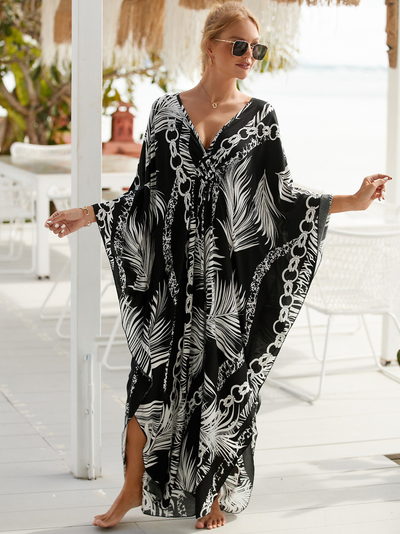 Cache maillot de bain pour femme, robe caftan, grande taille, vêtements de plage, bikini Boho, été, automne: MULTI