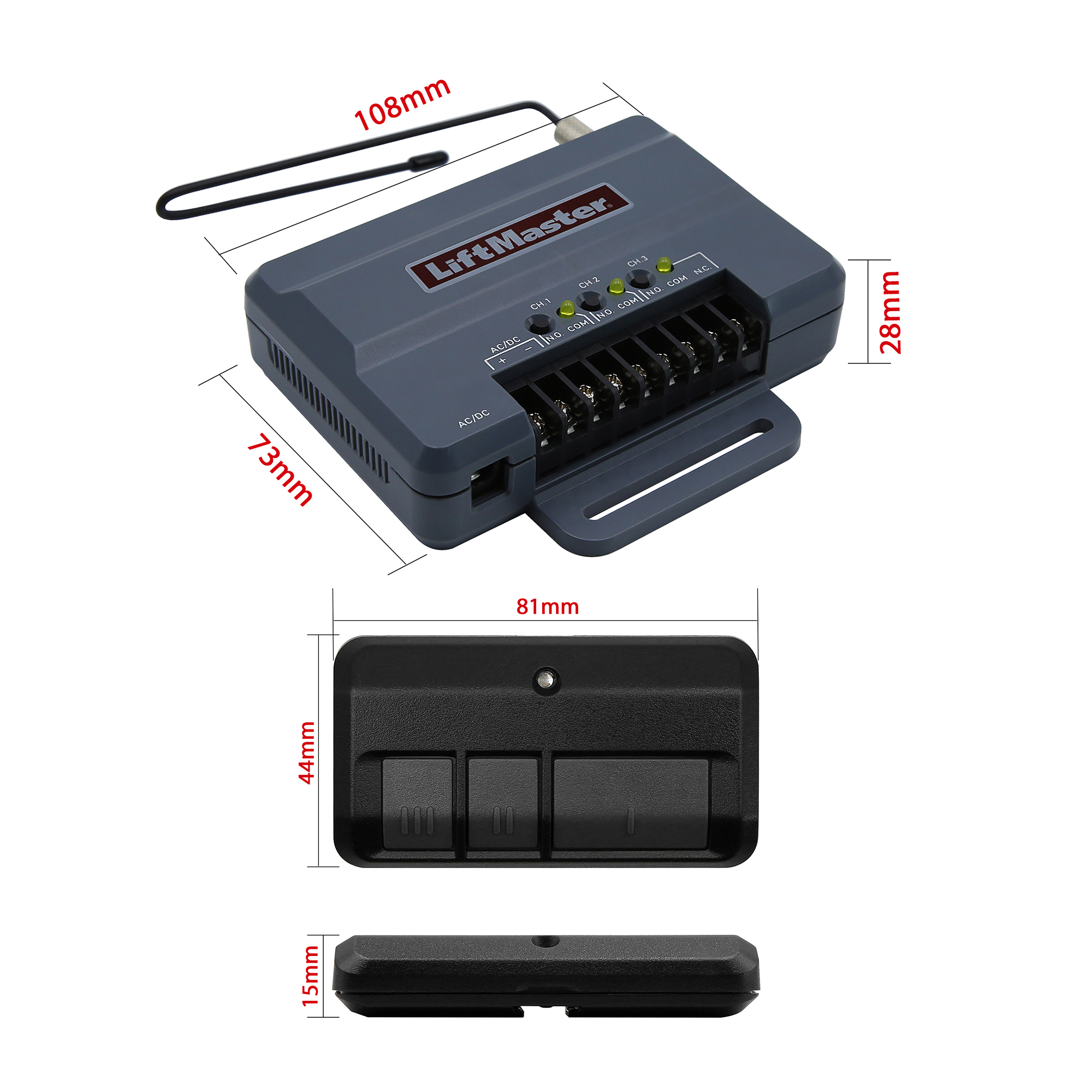 Universele Liftmaster 850LM poort- en garagedeuropener Ontvanger met 12V oplader en afstandsbedieningen, Compatibel met 811lm,893lm