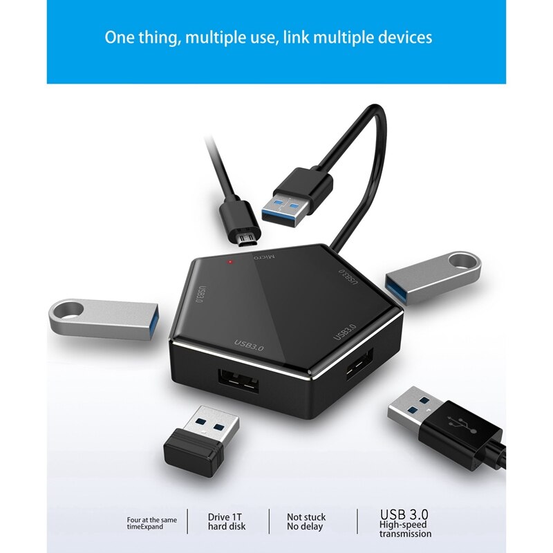 Usb Hub Aluminium 4.8Gbps 1 Naar 4 Splitter Vijfhoekige High Speed Transfer Spiegel Usb 3.0 Voeding Voor Kantoor