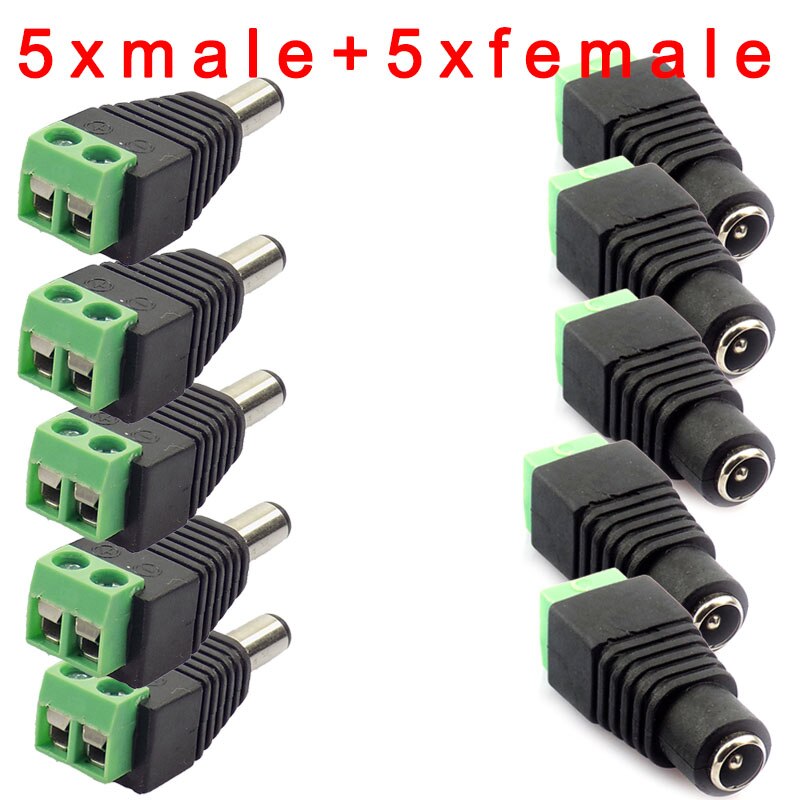 12V DC Male Female Plug 5.5 x 2.1mm DC Power Cable Accessories Connector Adapter Jack To Connection CCTV Camera LED Strip Light: 5x male and 5xfemale