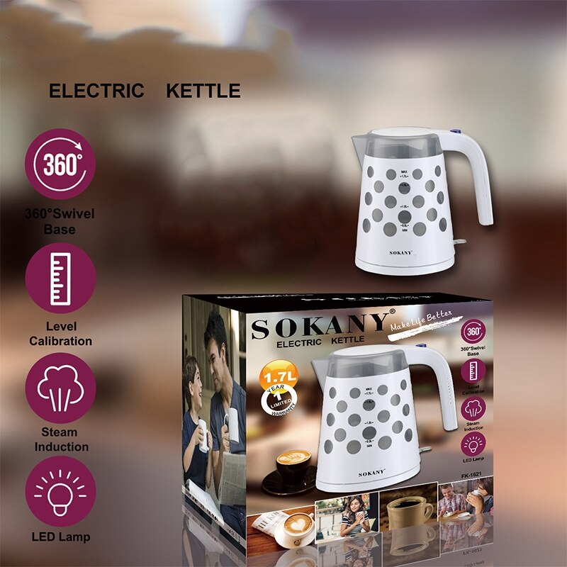 SOKANY Stainless Steel Automatically Off Anti Electric Kettle Household Kitchen Appliance Low-Noise Electric Kettle EU Plug