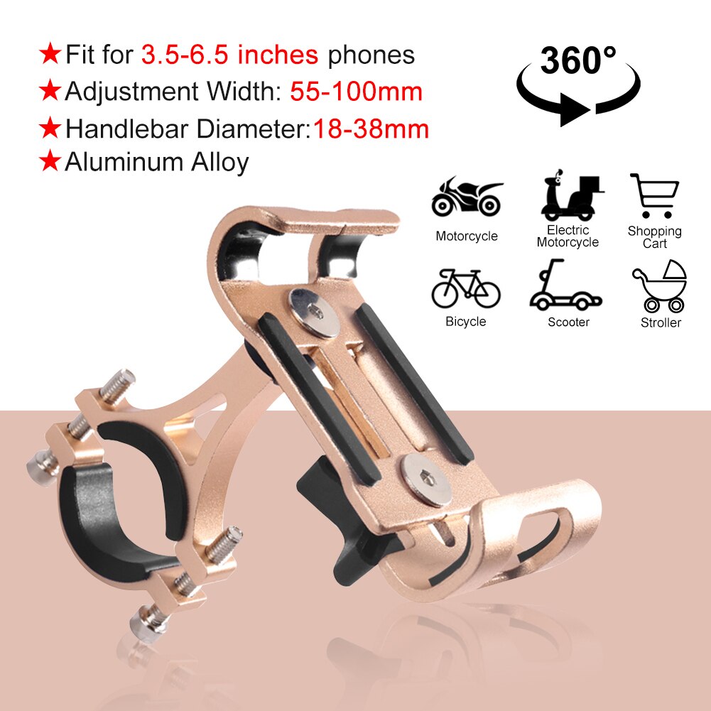 Aubtec Motorcycle Mtb Fiets Stuur Mount Mobiele Telefoon Houder Gps Fiets Telefoon Houder Fiets Accessoires: Golden Rotatable