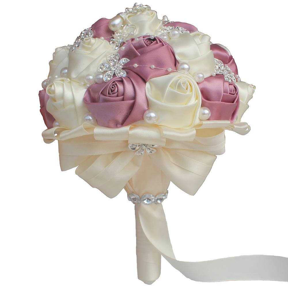 WifeLai-A Handmade Rose Satin Wedding Bridal Holding Flowers Luxury Wedding Bouquets Crystal Wedding Flower Bouquet W1727A