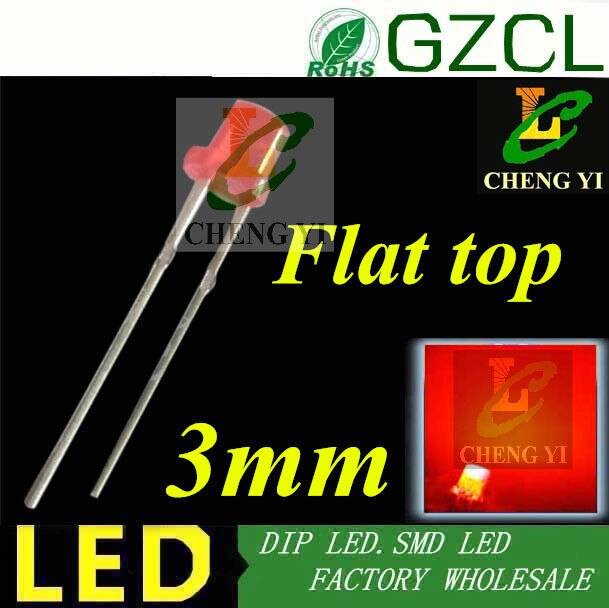 LED diode 3mm flat top red led color diffused DIP LED Electric indicator 2.0-2.2V(1000PCS Free shpping)
