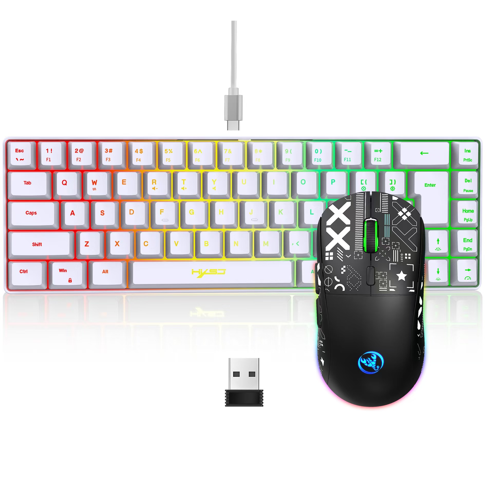 60 % Gaming-Kombiset für Tastatur und Maus, Gamer-Kombination mit weißer Tastatur, Computer-Kombination, kabelgebundene Tastaturen, Mäuse, Büro, Teclado für Laptop-PC: Rot