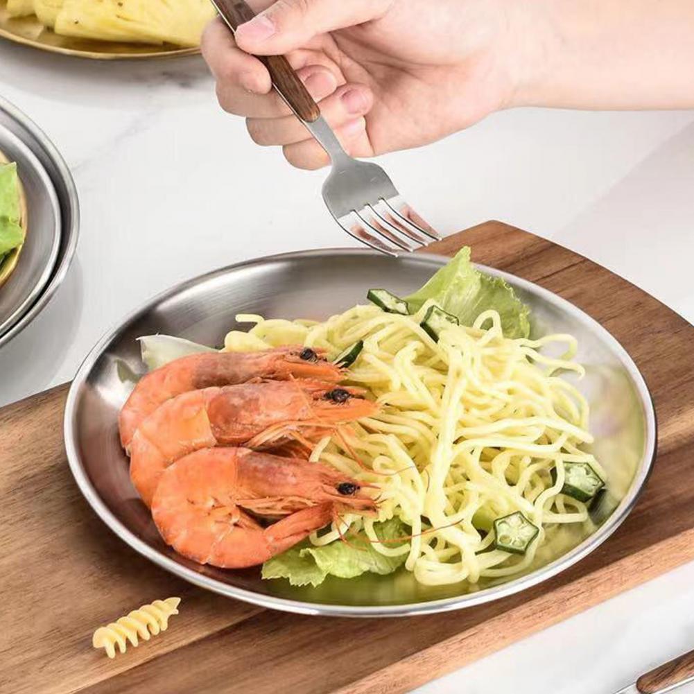 Buffet Plate Round Shape Fruit Plate 201 Stainless Steel Multifunctional Convenient Smooth Surface Western Food Tray