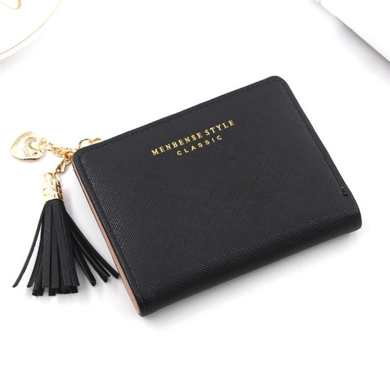 Kwastje Vrouwen Portemonnee Kleine Leuke Portemonnee Vrouwen Korte Lederen Vrouwen Portefeuilles Rits Portemonnees Portefeuillesubsidies Vrouwelijke Portemonnee Clutch: Black