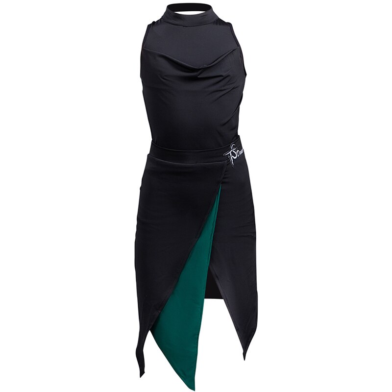 Robe de danse latine sans manches dos ouvert fendu Performance robes Tango Salsa Rumba Cha Cha Samba compétition vêtements de scène DN6390: 160