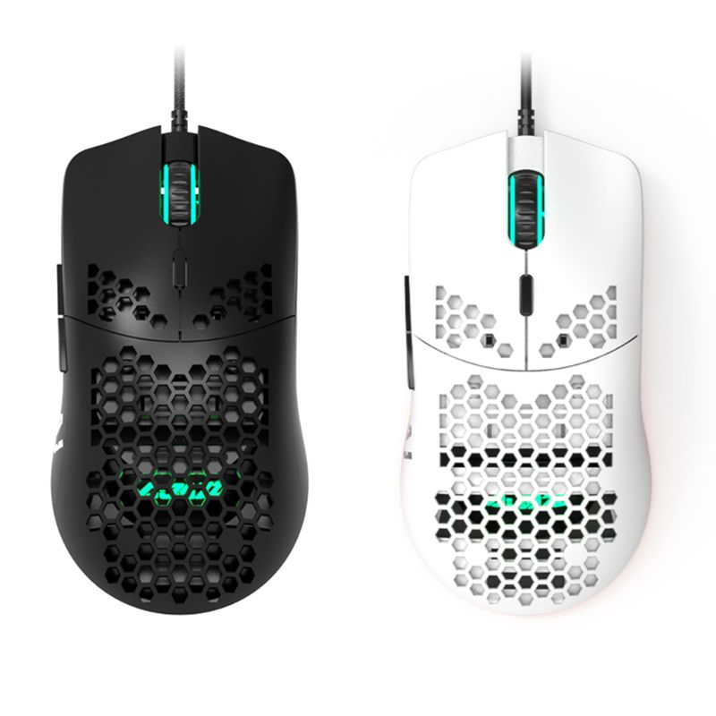 AJ390-ratón ligero con cable y agujeros para videojuegos, Mouse ajustable de 6 DPI, 7 teclas,